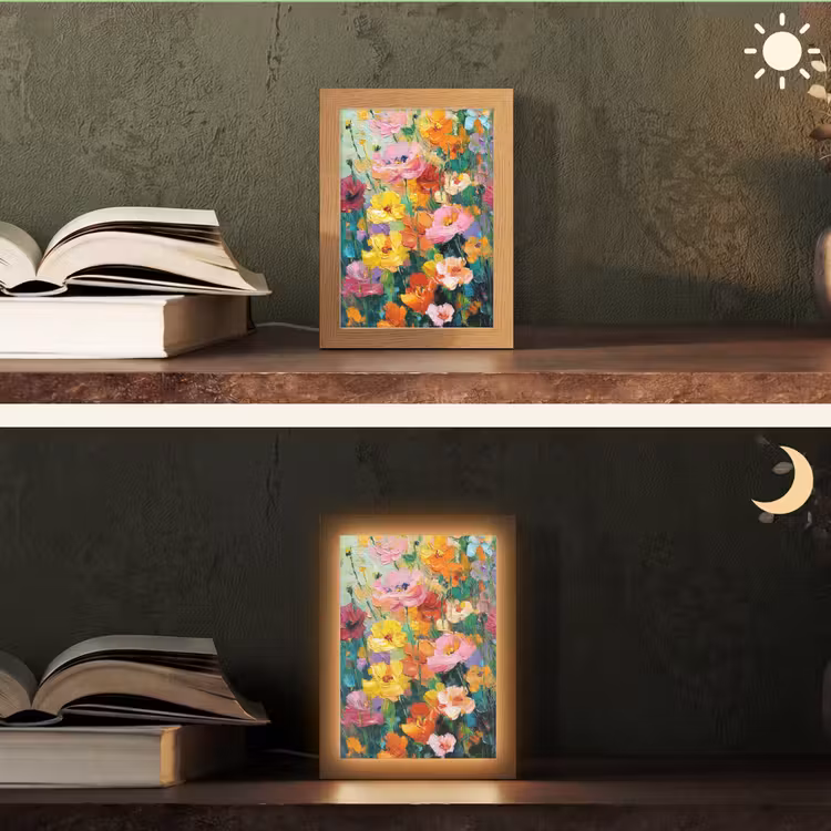 Bloemen explosie - Heldere kleuren - Vrolijk Light Box met kabel (Tafellamp) klein -sfeer3