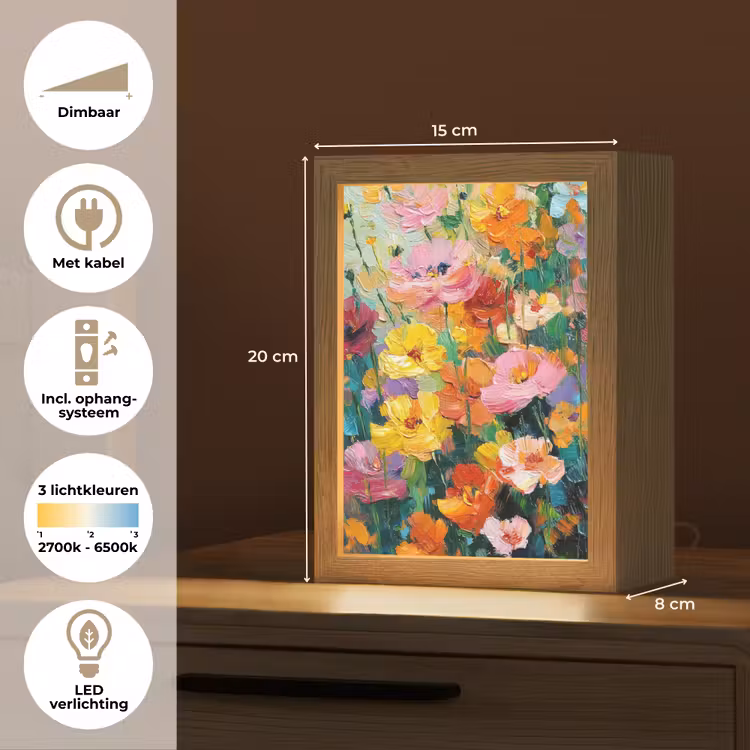 Bloemen explosie - Heldere kleuren - Vrolijk Light Box met kabel (Tafellamp) klein -USP_NL