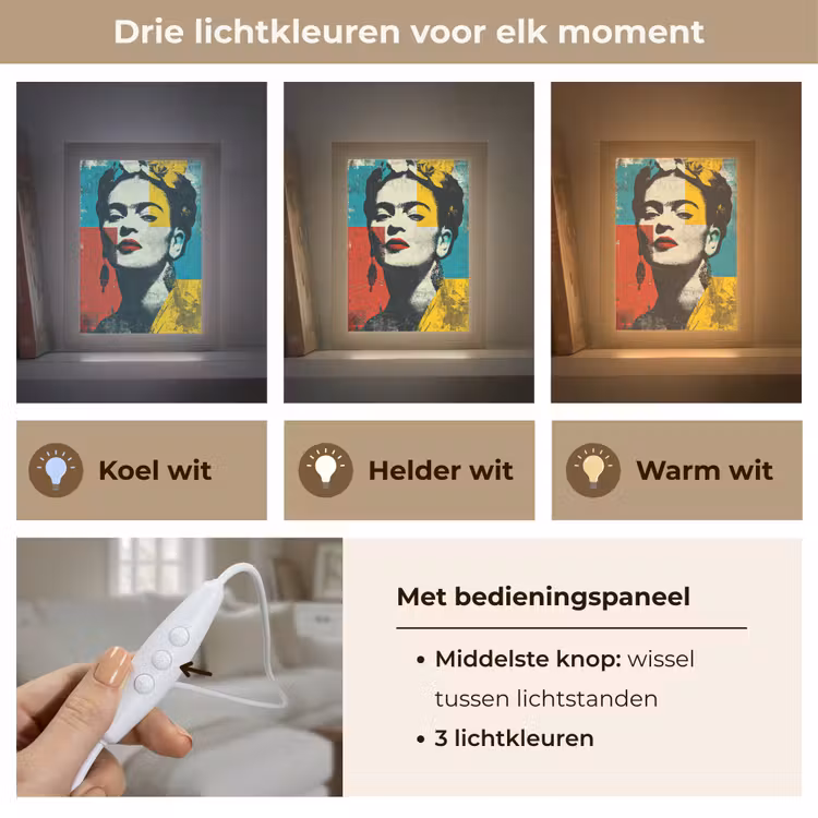 Bloemen - Felle kleuren - Grafisch - Modern Light Box met kabel (Tafellamp) klein -USP_lichtkleurNL