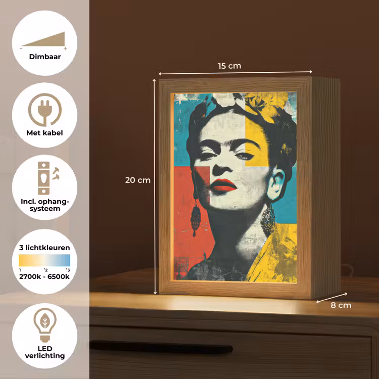 Bloemen - Felle kleuren - Grafisch - Modern Light Box met kabel (Tafellamp) klein -USP_NL