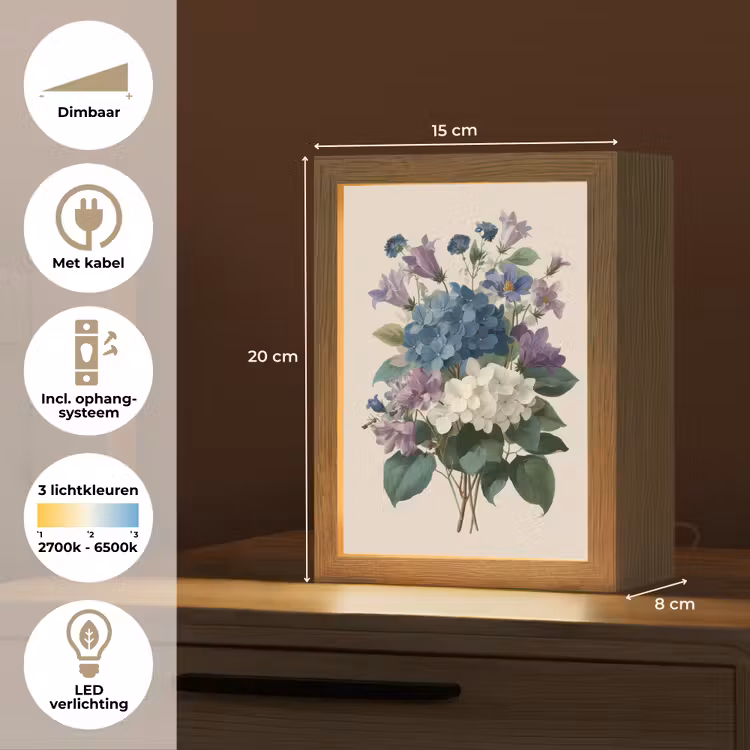 Bloemen - Gedetailleerd - Rust - Realistisch Light Box met kabel (Tafellamp) klein -USP_NL