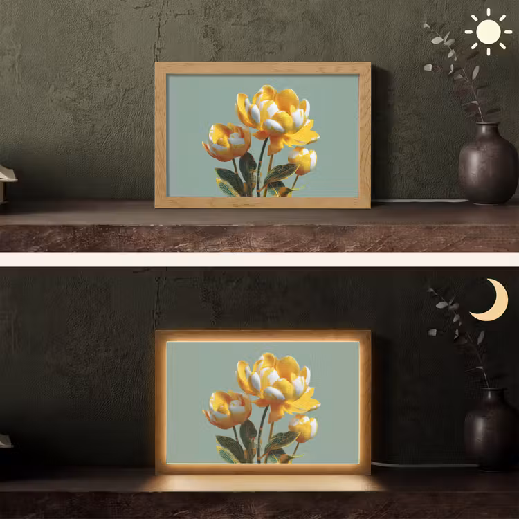 Bloemen - Geel - Bladeren - Structuur Light Box met kabel (Tafellamp) klein -sfeer3