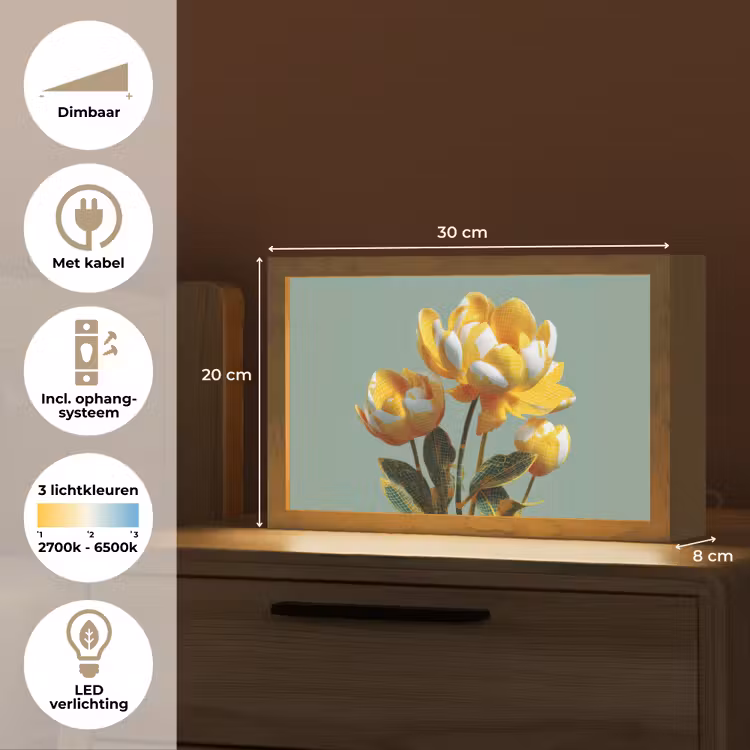 Bloemen - Geel - Bladeren - Structuur Light Box met kabel (Tafellamp) klein -USP_NL