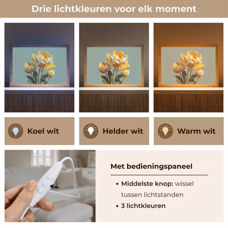 Bloemen - Geel - Bladeren - Structuur Light Box met kabel (Tafellamp) klein -USP_lichtkleurNL