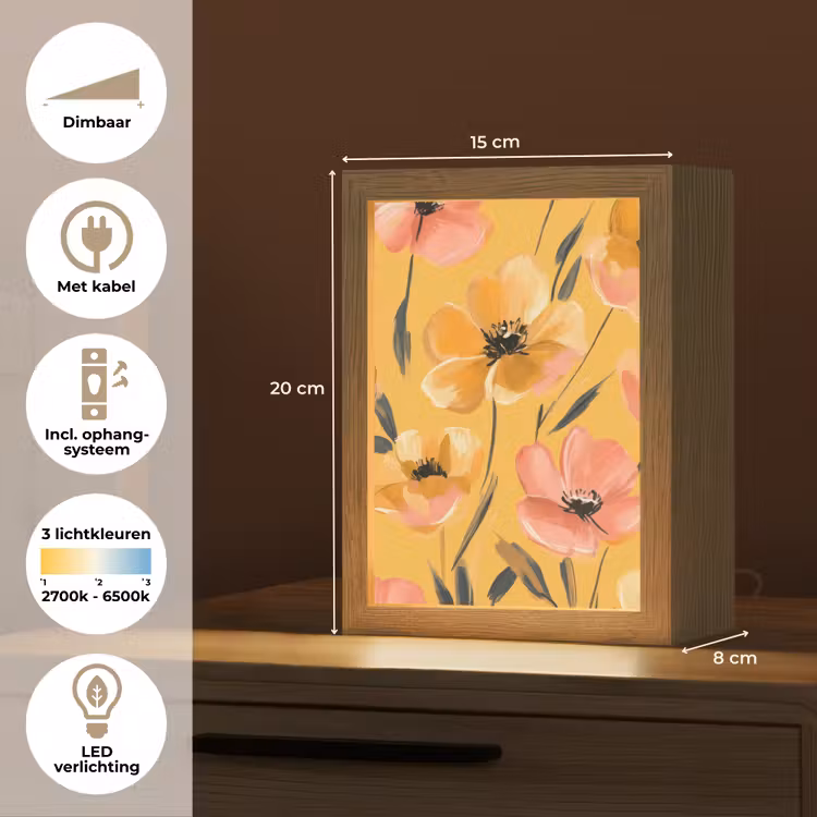 Bloemen - Geschilderd - Geel Light Box met kabel (Tafellamp) klein -USP_NL