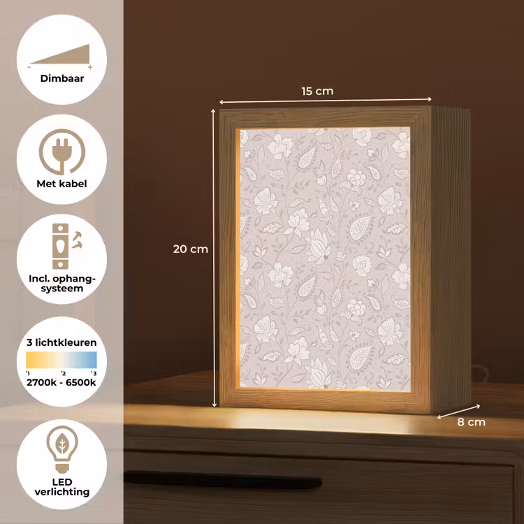 Bloemen - Getekend - Lavendel Light Box met kabel (Tafellamp) klein 925 -USP_NL