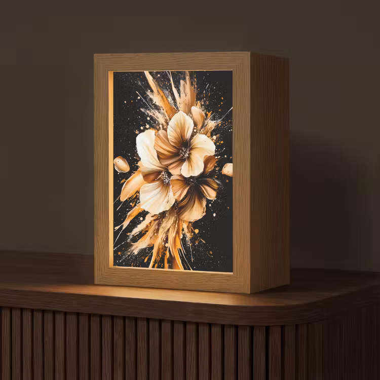 Bloemen - Goud - Graffiti - Zwart - Abstract Light Box met kabel (Tafellamp) klein -z3d_website