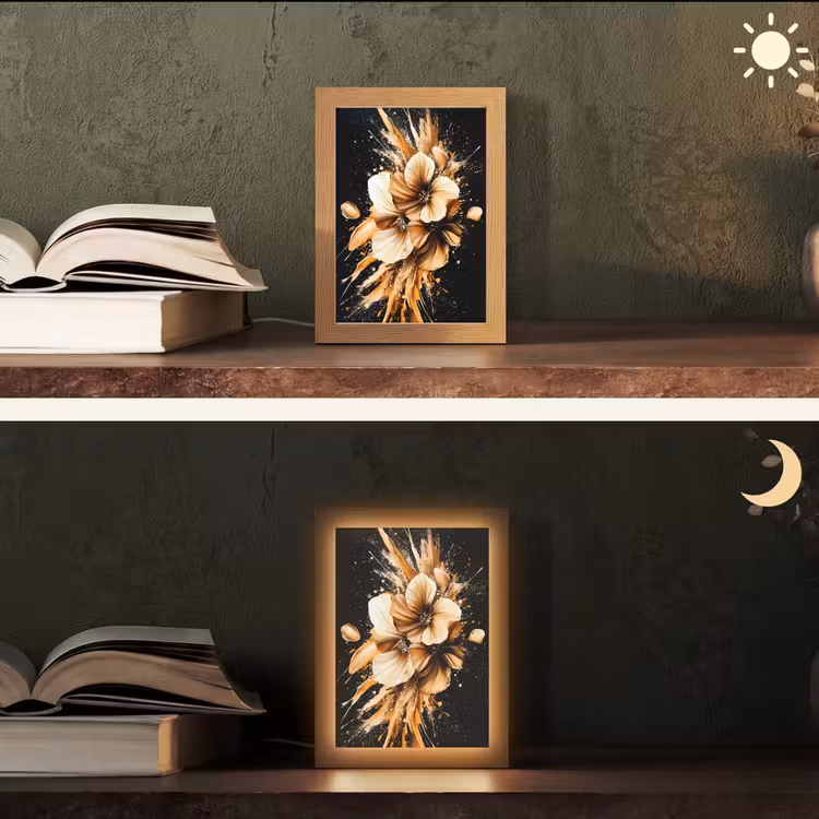 Bloemen - Goud - Graffiti - Zwart - Abstract Light Box met kabel (Tafellamp) klein -sfeer3
