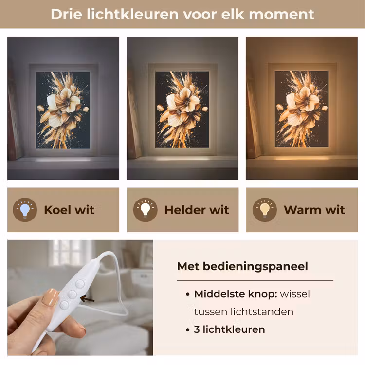 Bloemen - Goud - Graffiti - Zwart - Abstract Light Box met kabel (Tafellamp) klein -USP_lichtkleurNL