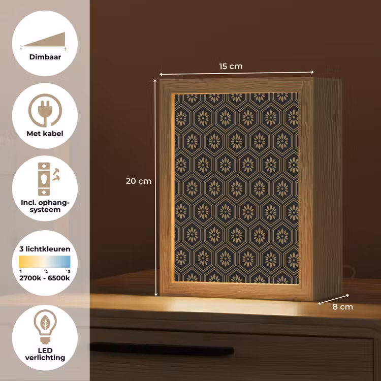 Bloemen - Goud - Hexagon Light Box met kabel (Tafellamp) klein 925 -USP_NL