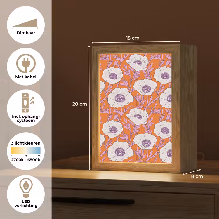 Bloemen - Grafisch - Oranje Light Box met kabel (Tafellamp) klein 925 -USP_NL