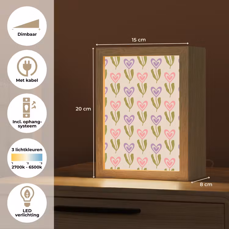 Bloemen - Hartjes - Patroon Light Box met kabel (Tafellamp) klein 925 -USP_NL