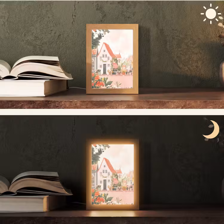Bloemen - Huizen - Dorp Light Box met kabel (Tafellamp) klein -sfeer3