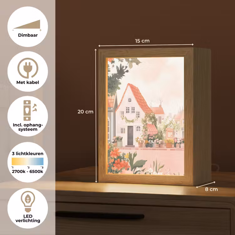 Bloemen - Huizen - Dorp Light Box met kabel (Tafellamp) klein -USP_NL