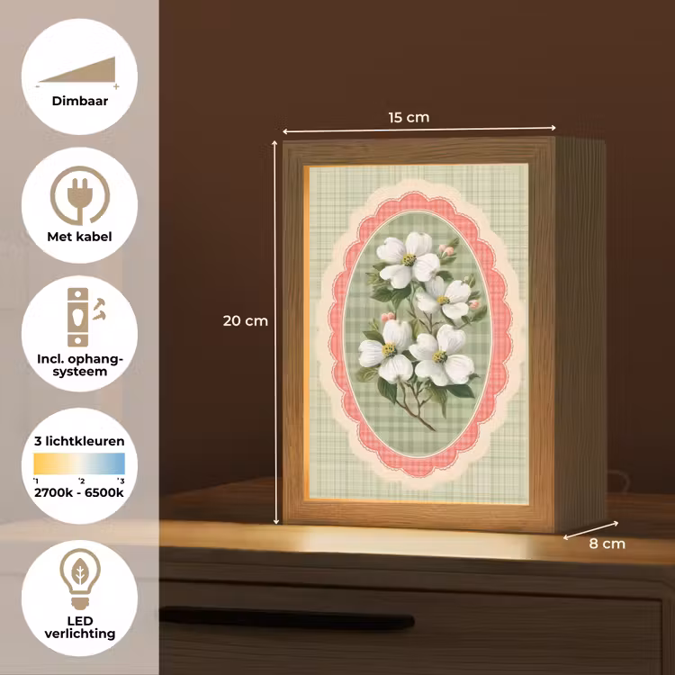 Bloemen - Illustratie - Geruit - Groen Light Box met kabel (Tafellamp) klein -USP_NL
