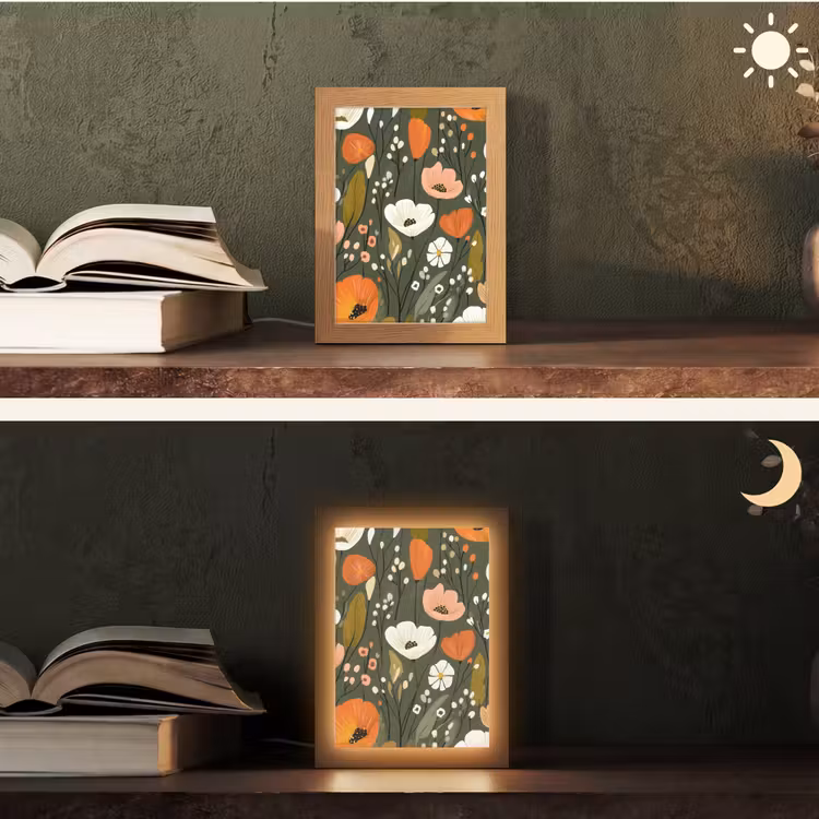 Bloemen - Illustratie - Groen Light Box met kabel (Tafellamp) klein -sfeer3
