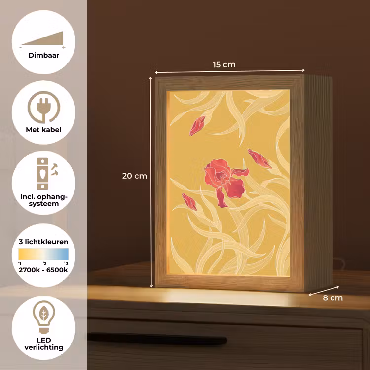 Tafellamp - Bloemen - Illustratie - Rood - Bloemen - Illustratie - Rood Light Box met kabel (Tafellamp) klein