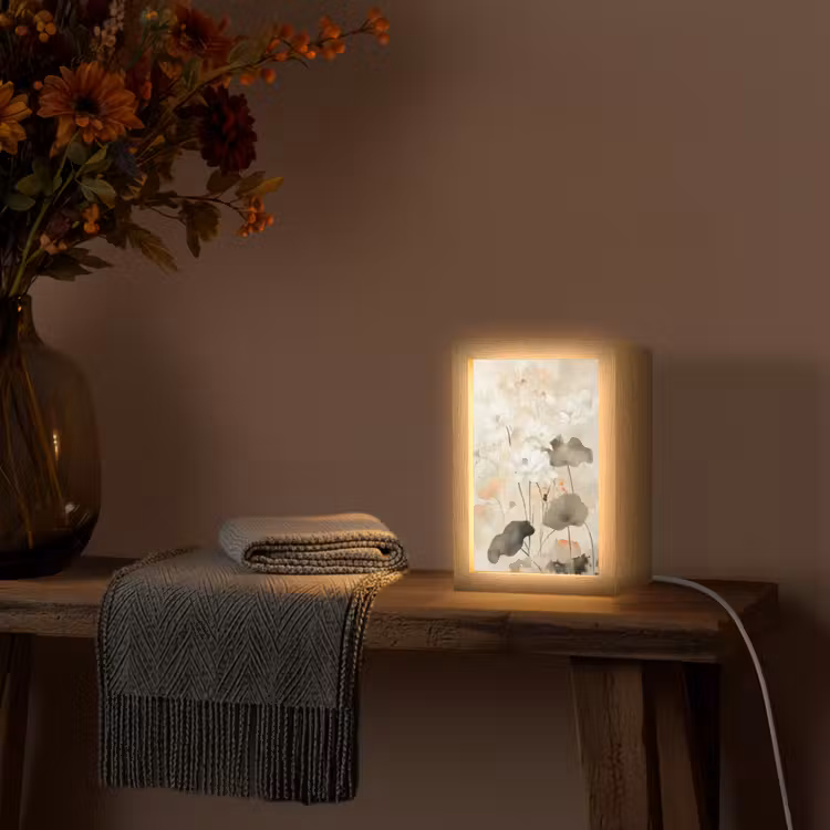 Bloemen - Japandi - Wabi sabi Light Box met kabel (Tafellamp) klein -sfeer4