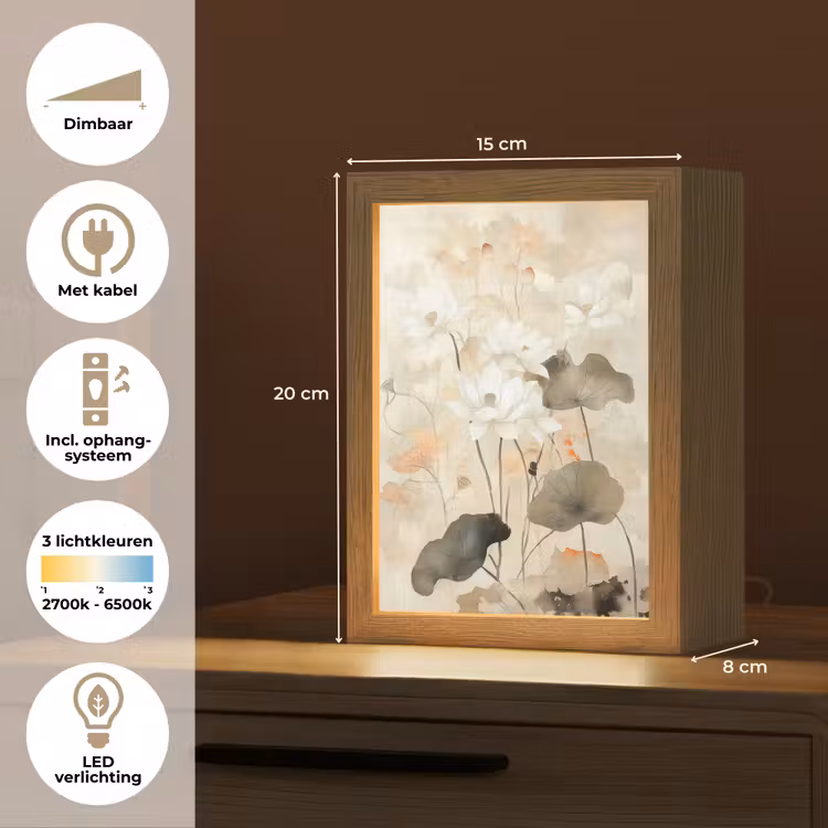 Bloemen - Japandi - Wabi sabi Light Box met kabel (Tafellamp) klein -USP_NL