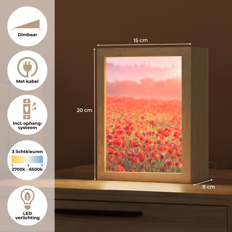 Bloemen - Klaprozen - Rood - Bloemenveld Light Box met kabel (Tafellamp) klein -USP_NL