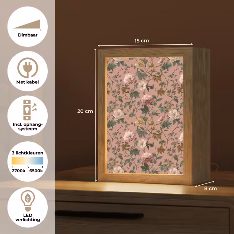 Bloemen - Klassiek - Roze Light Box met kabel (Tafellamp) klein 925 -USP_NL