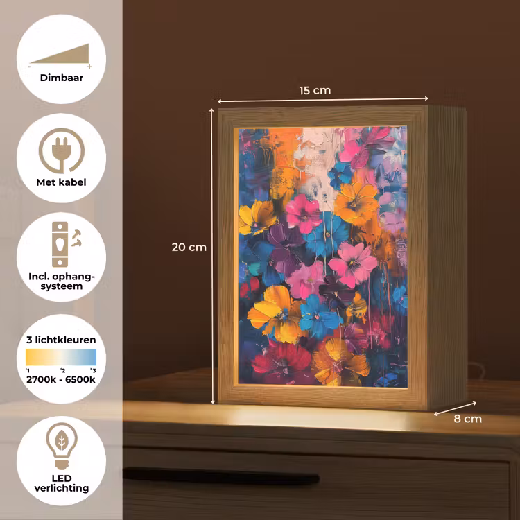 Bloemen - Kleurrijk - Abstract - Modern Light Box met kabel (Tafellamp) klein -USP_NL