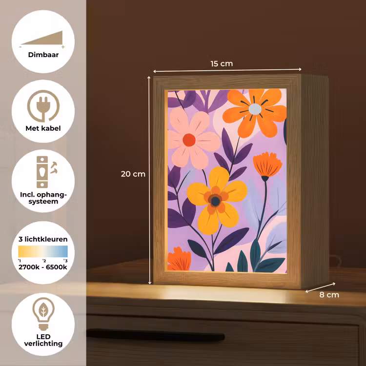 Bloemen - Kleurrijk - Bladeren Light Box met kabel (Tafellamp) klein -USP_NL