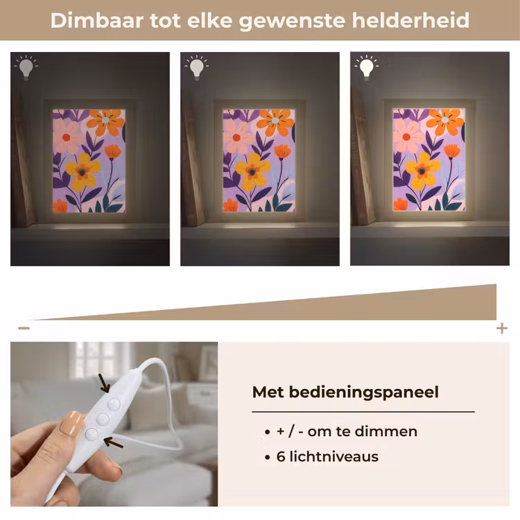 Bloemen - Kleurrijk - Bladeren Light Box met kabel (Tafellamp) klein -USP_dimbaarNL