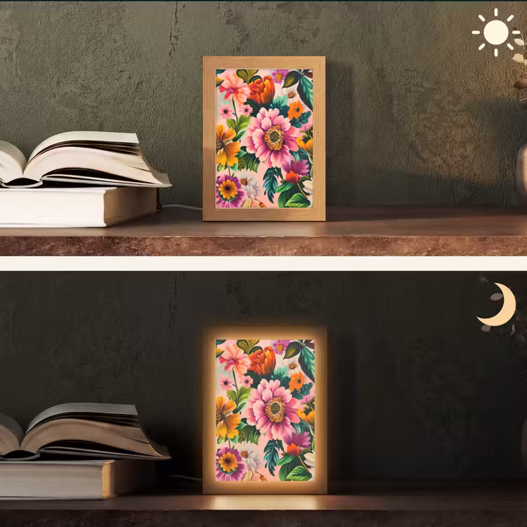 Bloemen - Kleurrijk - Roze Light Box met kabel (Tafellamp) klein -sfeer3