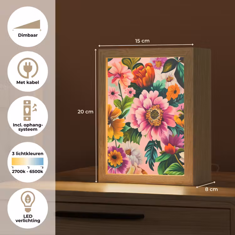 Bloemen - Kleurrijk - Roze Light Box met kabel (Tafellamp) klein -USP_NL