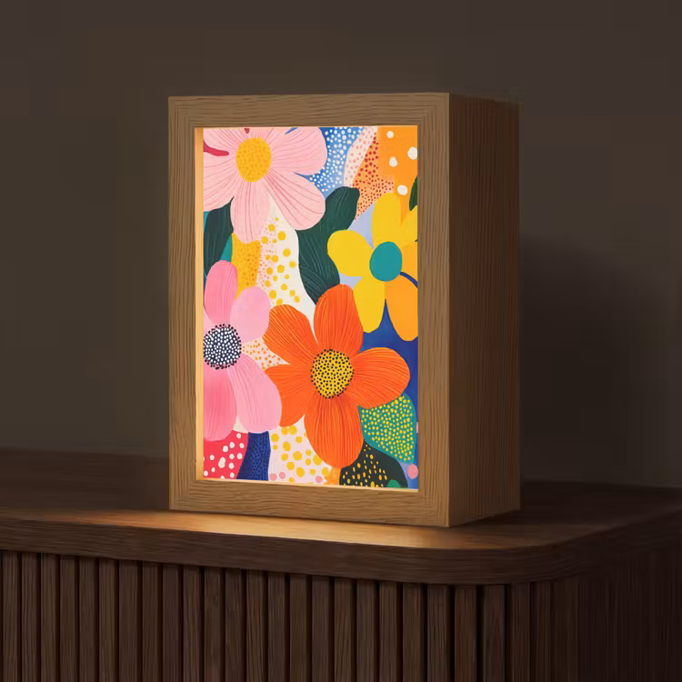 Bloemen - Kleurrijk - Stippen Light Box met kabel (Tafellamp) klein -z3d_website