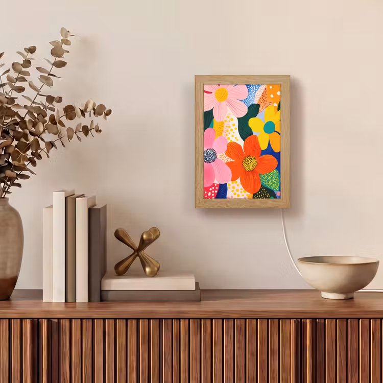 Bloemen - Kleurrijk - Stippen Light Box met kabel (Tafellamp) klein -sfeer2