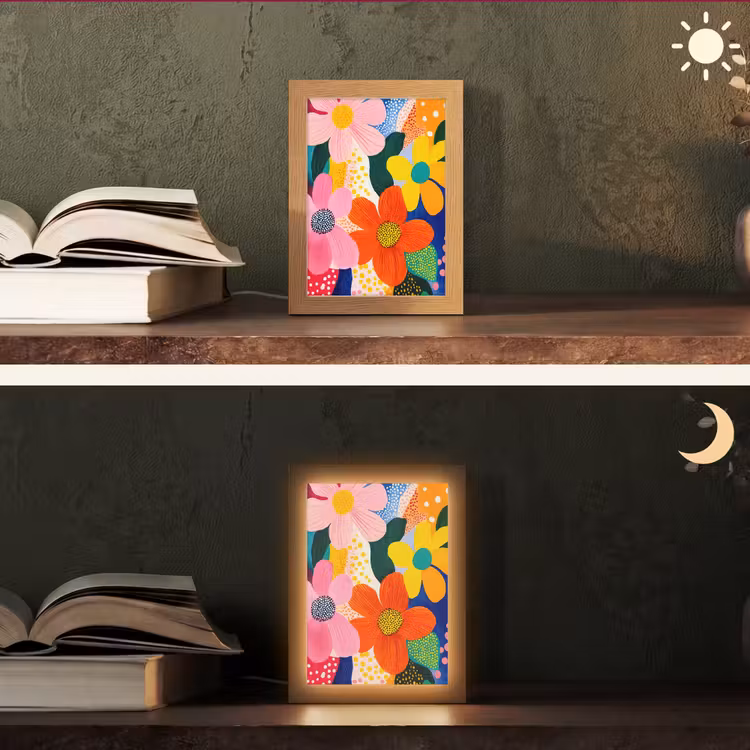 Bloemen - Kleurrijk - Stippen Light Box met kabel (Tafellamp) klein -sfeer3