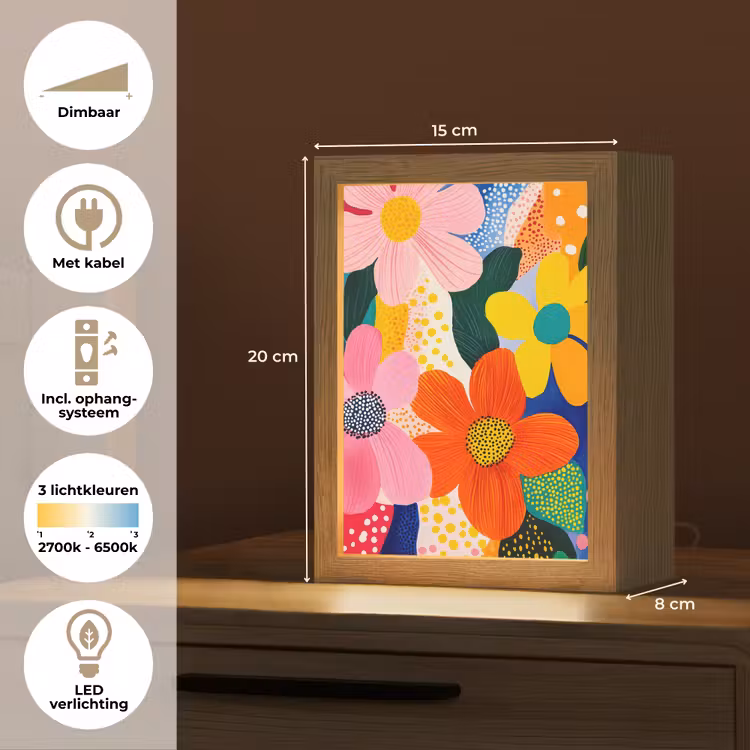 Bloemen - Kleurrijk - Stippen Light Box met kabel (Tafellamp) klein -USP_NL