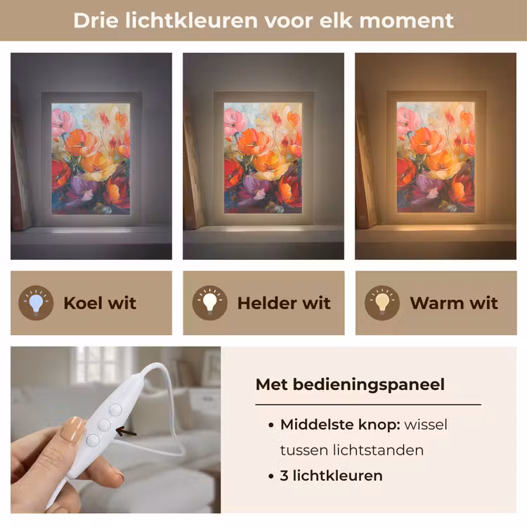 Bloemen - Kleurrijk - Verf - Abstract - Kunst Light Box met kabel (Tafellamp) klein -USP_lichtkleurNL