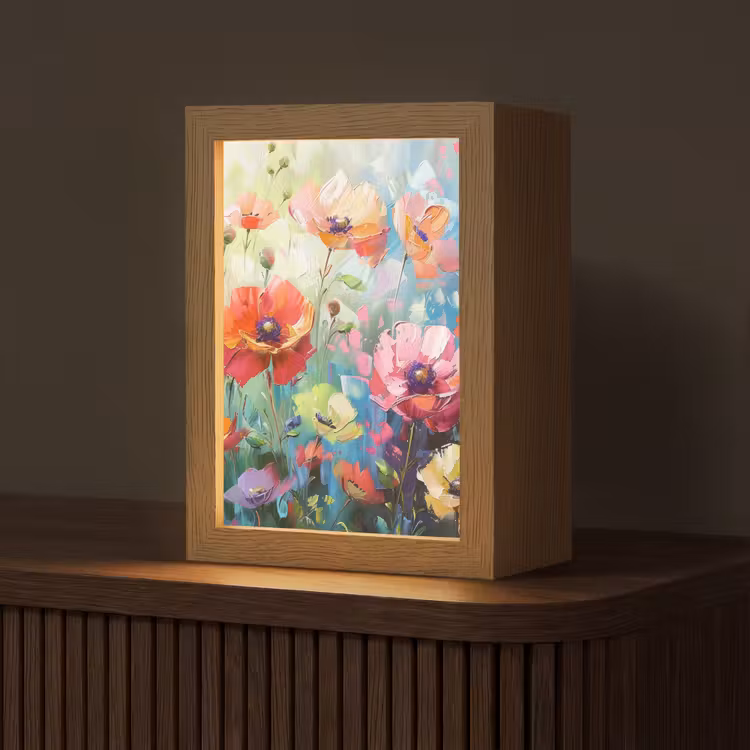 Bloemen - Kleurrijk - Waterverf - Natuur - Zomer Light Box met kabel (Tafellamp) klein -z3d_website