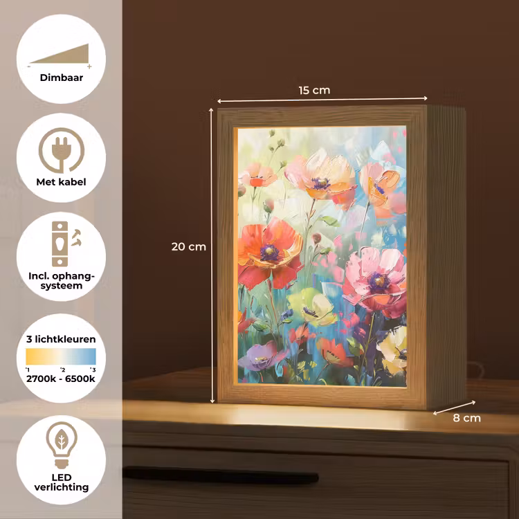 Bloemen - Kleurrijk - Waterverf - Natuur - Zomer Light Box met kabel (Tafellamp) klein -USP_NL