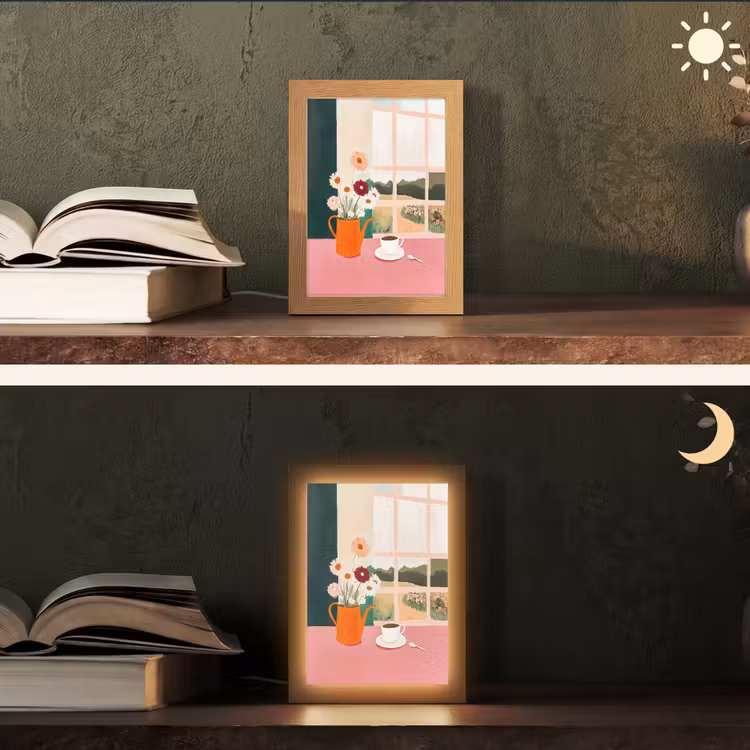 Bloemen - Koffie - Raam Light Box met kabel (Tafellamp) klein -sfeer3