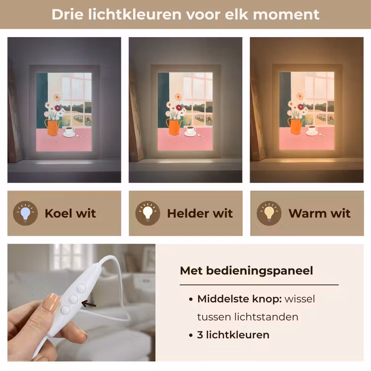 Bloemen - Koffie - Raam Light Box met kabel (Tafellamp) klein -USP_lichtkleurNL