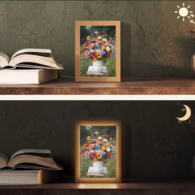 Bloemen - Krukje - Gieter - Veld Light Box met kabel (Tafellamp) klein -sfeer3