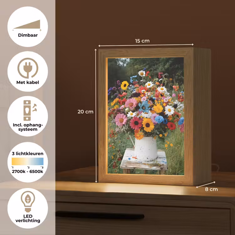 Bloemen - Krukje - Gieter - Veld Light Box met kabel (Tafellamp) klein -USP_NL