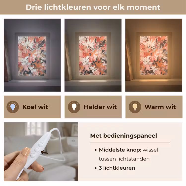 Bloemen - Kunst - Abstract - Verf Light Box met kabel (Tafellamp) klein -USP_lichtkleurNL