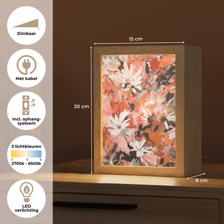 Bloemen - Kunst - Abstract - Verf Light Box met kabel (Tafellamp) klein -USP_NL