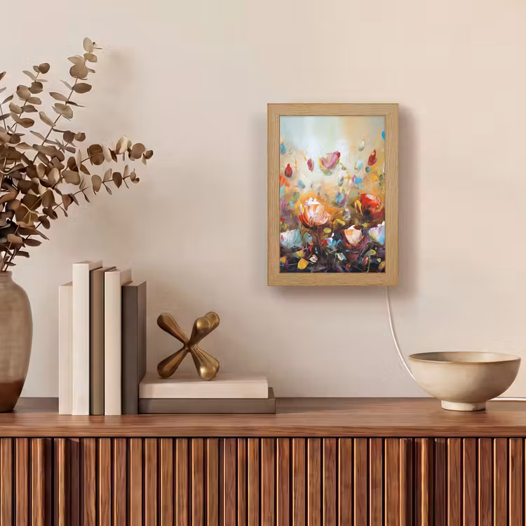 Bloemen - Kunst - Natuur - Olieverf Light Box met kabel (Tafellamp) klein -sfeer2