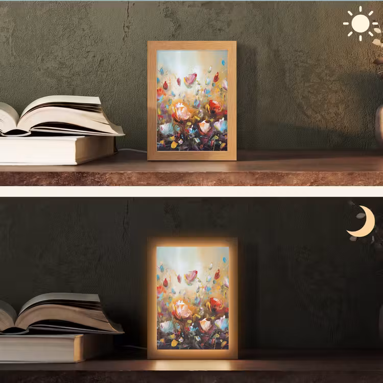 Bloemen - Kunst - Natuur - Olieverf Light Box met kabel (Tafellamp) klein -sfeer3