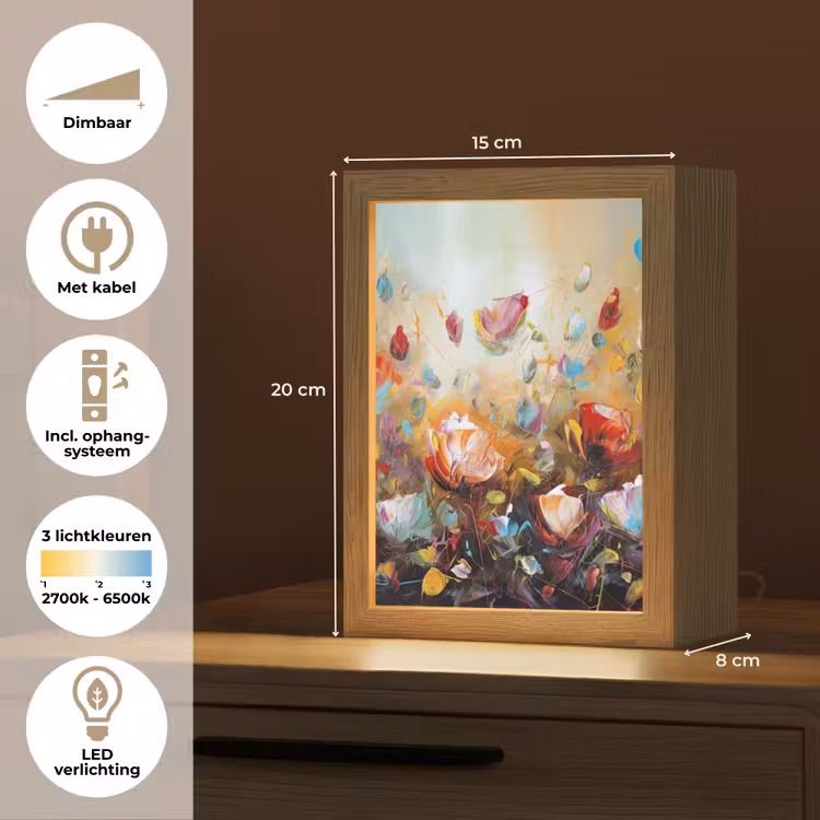 Bloemen - Kunst - Natuur - Olieverf Light Box met kabel (Tafellamp) klein -USP_NL