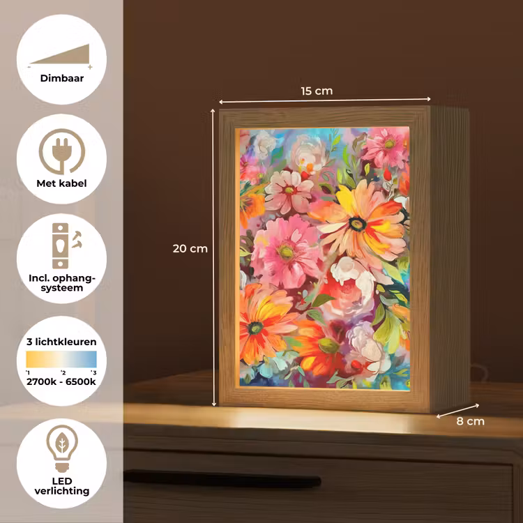 Bloemen - Kunst - Schilderij - Botanisch Light Box met kabel (Tafellamp) klein -USP_NL