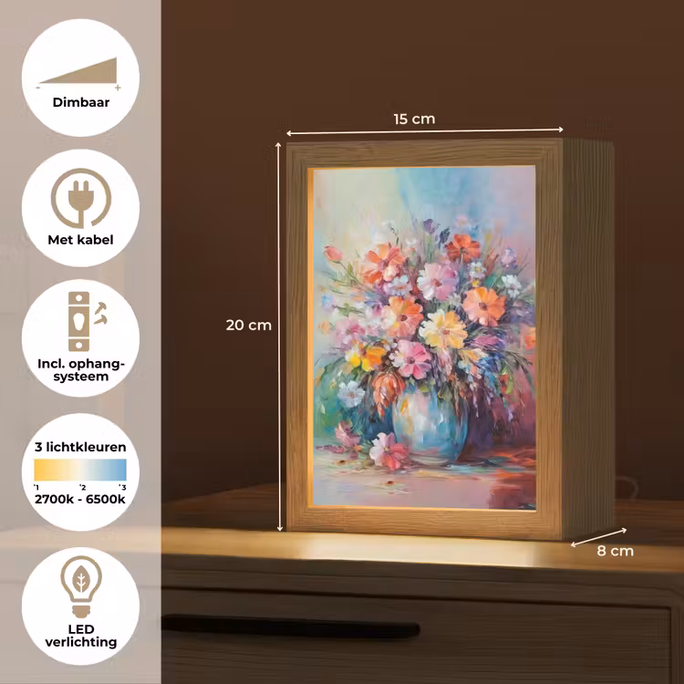 Bloemen - Kunst - Schilderij - Lente - Boeket Light Box met kabel (Tafellamp) klein -USP_NL