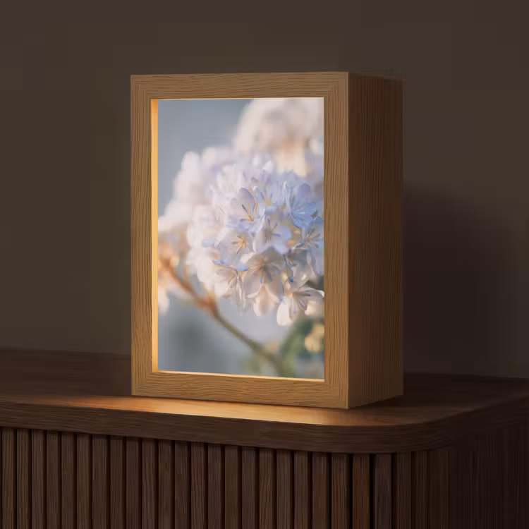 Bloemen - Lichtblauw - Wazig - Trosje Light Box met kabel (Tafellamp) klein -z3d_website