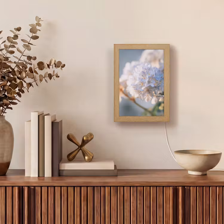 Bloemen - Lichtblauw - Wazig - Trosje Light Box met kabel (Tafellamp) klein -sfeer2